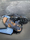 Чоловічі сандалі відкриті шкіряні літні сині з корковою підошвою на липучках Розмір: 40,41,42,43,44,45, фото 5