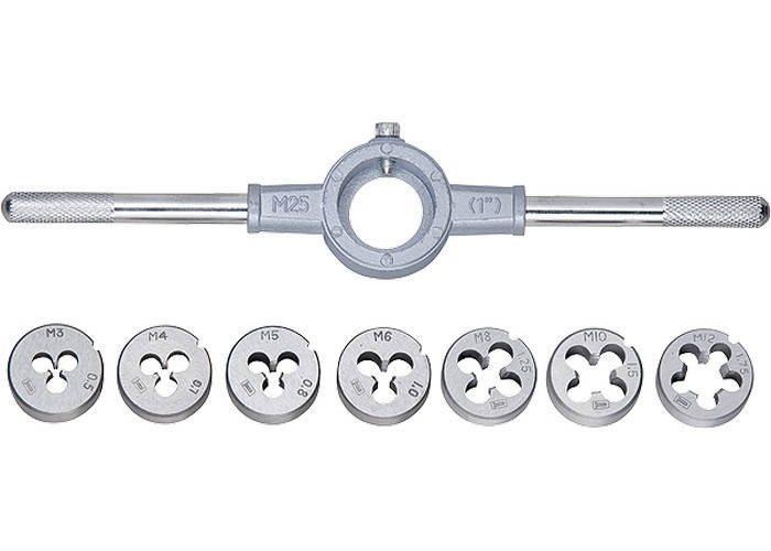 

Набор плашек М3-М12, 8 предм., Сибртех (77309)