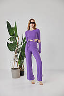 Костюм женский летний L размер 44/46 мустанговый брючный фиолетовый костюм штаны и топ с завязками на талии на