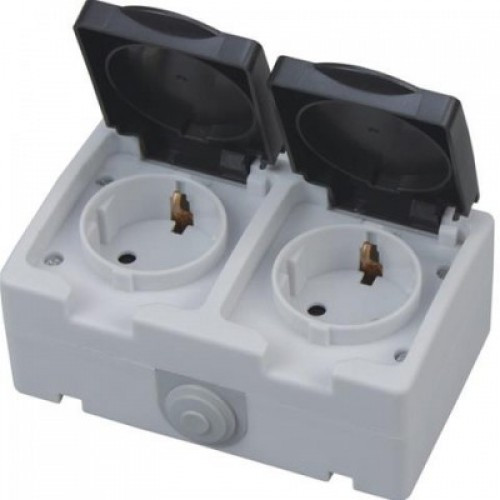 Розетка Horoz ATOM IP54 накладна 2-накладна із заземленням із кришкою 112-100-0002-010