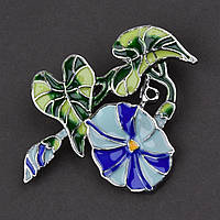 Брошка металева на сріблястій основі синій квіточок із пелюстками покрита кольоровою емаллю розмір 35Х45 мм