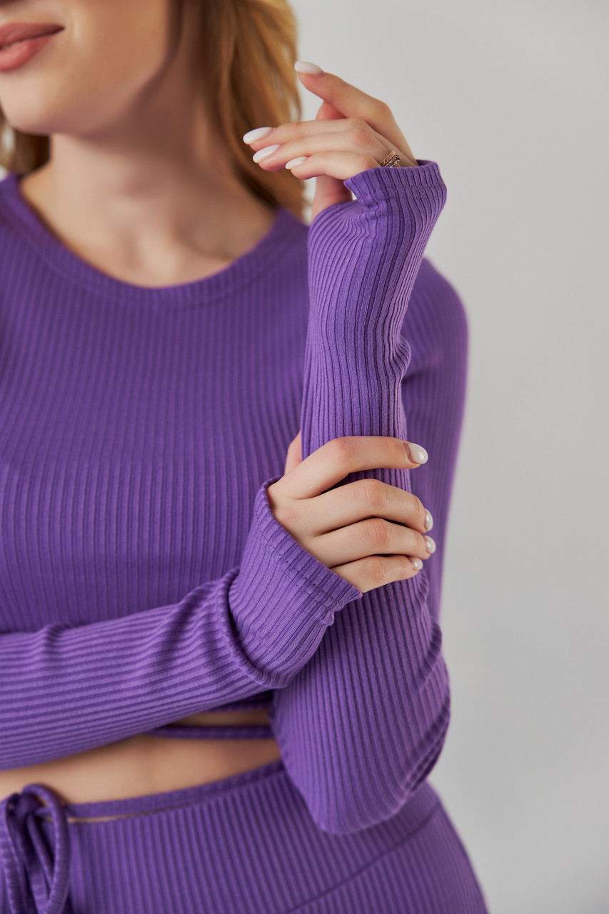 Костюм женский летний М размер 42/44 мустанговый брючный фиолетовый костюм штаны и топ с завязками на талии на - фото 7 - id-p1839211266