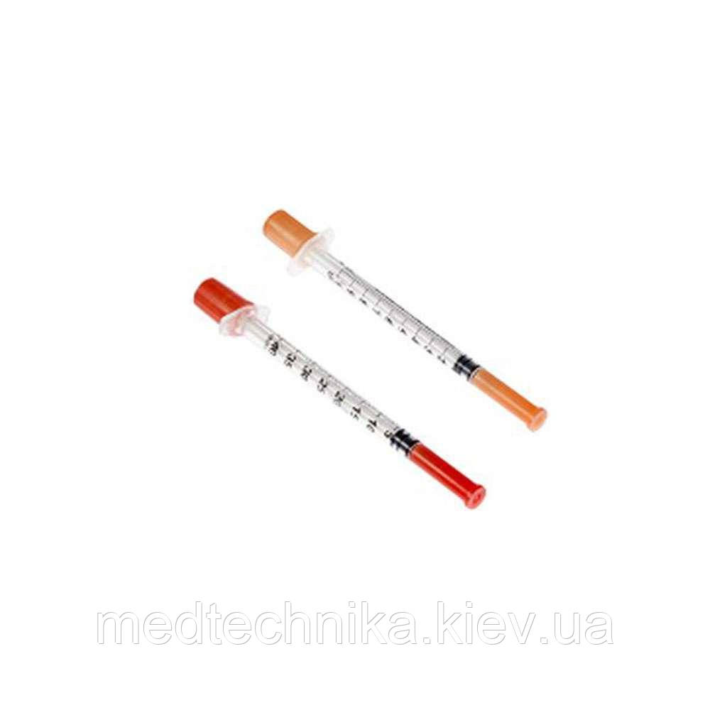 Шприц інсуліновий, 100 шт., 1,0 мл, із голкою, 40U, Medicare, фото 1