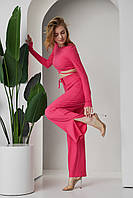 Костюм женский летний M размер 42/44 мустанговый брючный розовый костюм штаны и топ с завязками на талии на