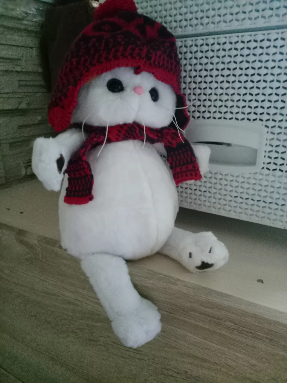 М'яка іграшка кішечка Лілі, кішка Лілі в одязі, Лілі в шапочці та шарфику, фото 1