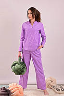 Женский домашний костюм - пижама двойка : штаны и рубашка (кофта) в фиолетовом цвете "Пиксель"