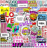 Стікерпак винілові наліпки популярні слова ФРАЗИ стікери 50 шт