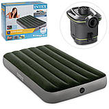 Надувний матрац велюр з насосом (99-191-25 см.) Intex 64777 Зелений, фото 3