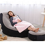 Надувне крісло велюр з пуфиком та підсклянником (102-137-79 см.) Intex 68564, фото 4