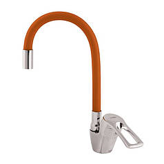 Бюджетний кухонний змішувач Zerix YUB 181 з гнучким силіконовим гусаком помаранчевий