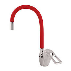 Бюджетний кухонний змішувач Zerix YUB 181 з гнучким силіконовим гусаком червоний