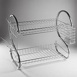 Сушарка для посуду на 14 тарілок із нержавіючої сталі підставка настільна двоярусна сушіння з піддоном