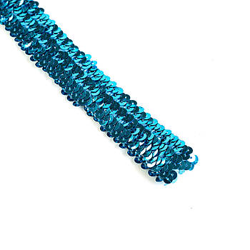 Паєтки на резинці блакитні 27мм відріз - 50см PET002