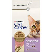 Сухой корм для взрослых кошек Purina Cat Chow Sensitive с чувствительной кожей и пищеварением с лососем 1.5 кг
