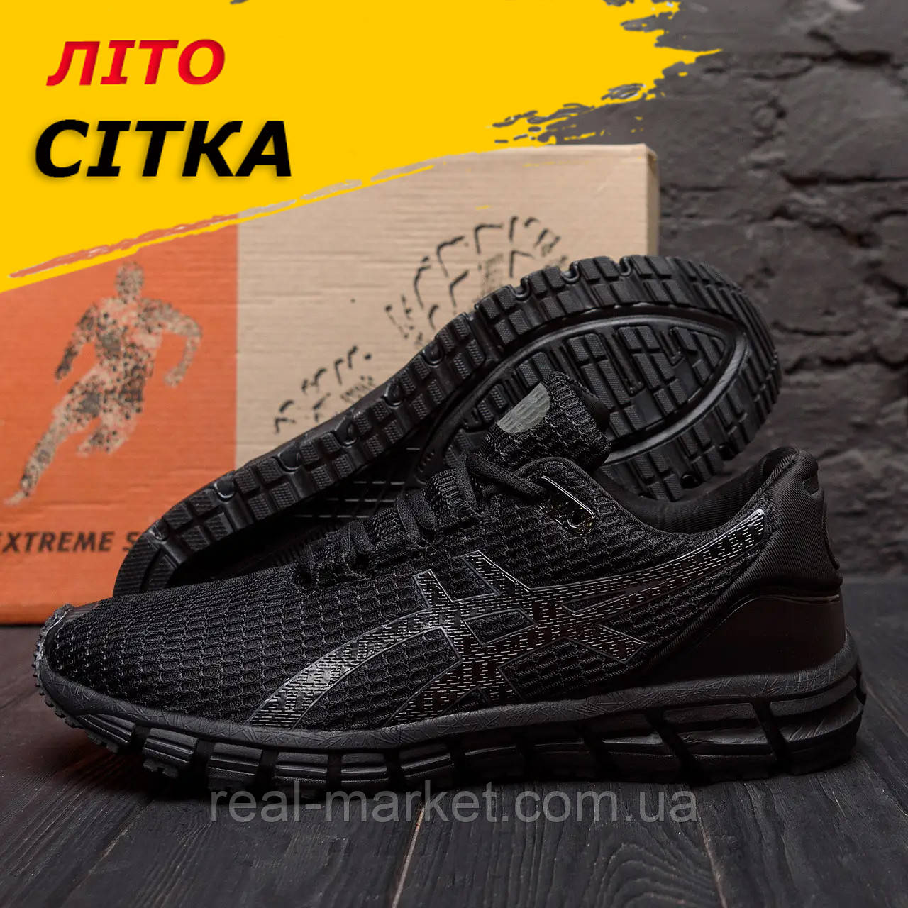 Купить Летние мужские кроссовки сетка Asics/Асикс черные спортивные на ...