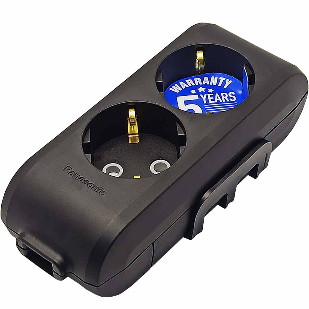 Колодка електрична 2 гнізда із заземленням Panasonic X-tendia чорна, фото 1