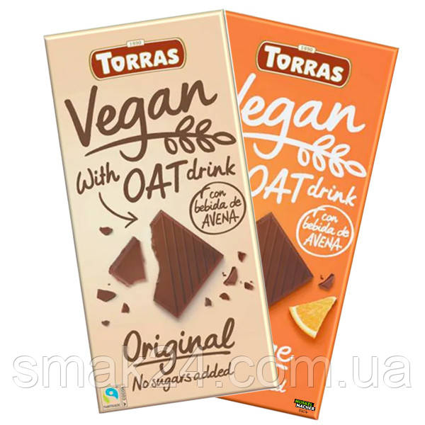 Шоколад черный с экстрактом овса БЕЗ ГЛЮТЕНА БЕЗ САХАРА Torras Vegan Original 100г Испания - фото 2 - id-p1839284157