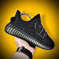 Женские кроссовки Adidas Yeezy Boost 350 Black & Gray Адидас Изи Буст 350 черные текстиль сетка рефлективные