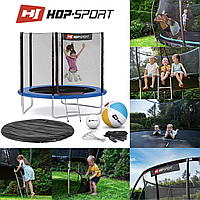 Батут прыжковый Hop-Sport 8ft (244cm) синий с лестницей и наружной сеткой + мячи, садовый батут для дома детей