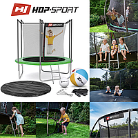 Батут детский 8ft (244cm) Hop-Sport внутренняя сетка и стремянка + мячи, садовый батут для детей, зеленый
