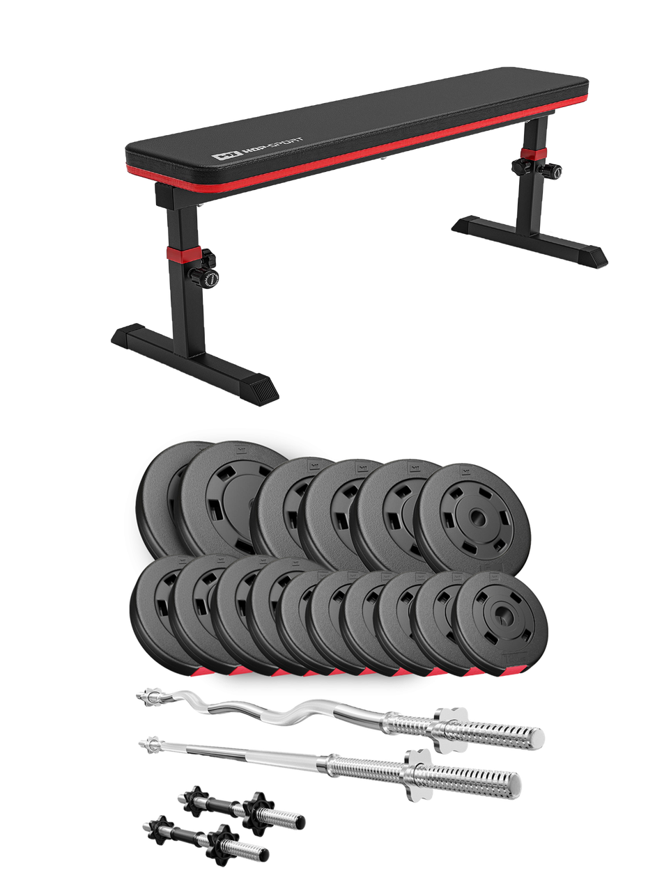 Набір Hop-Sport Premium 75 кг з лавою HS-1025 Pro, штангами та гантелями, фото 1