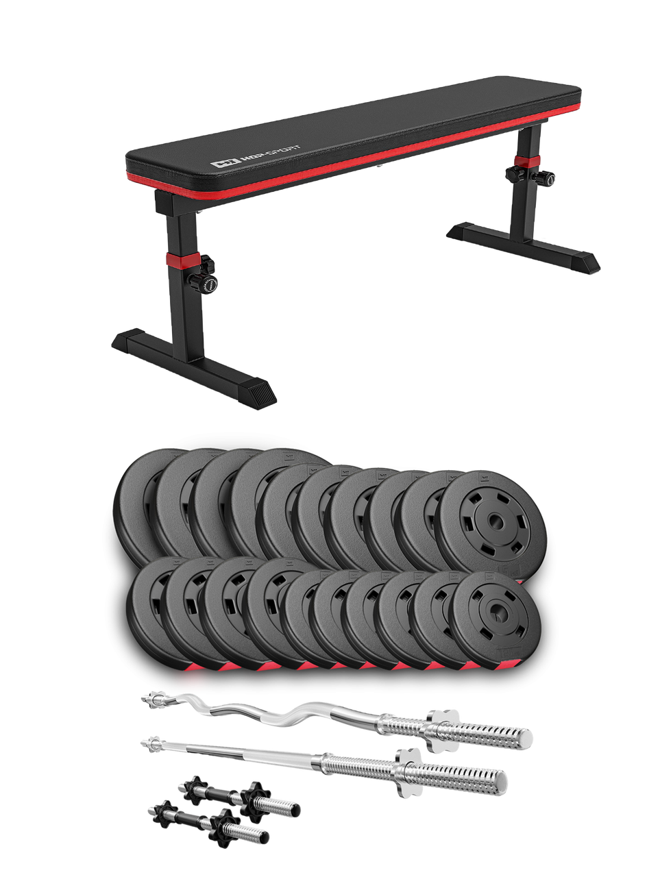 Набір Hop-Sport Premium 105 кг з лавою HS-1025 Pro, штангами та гантелями, фото 1