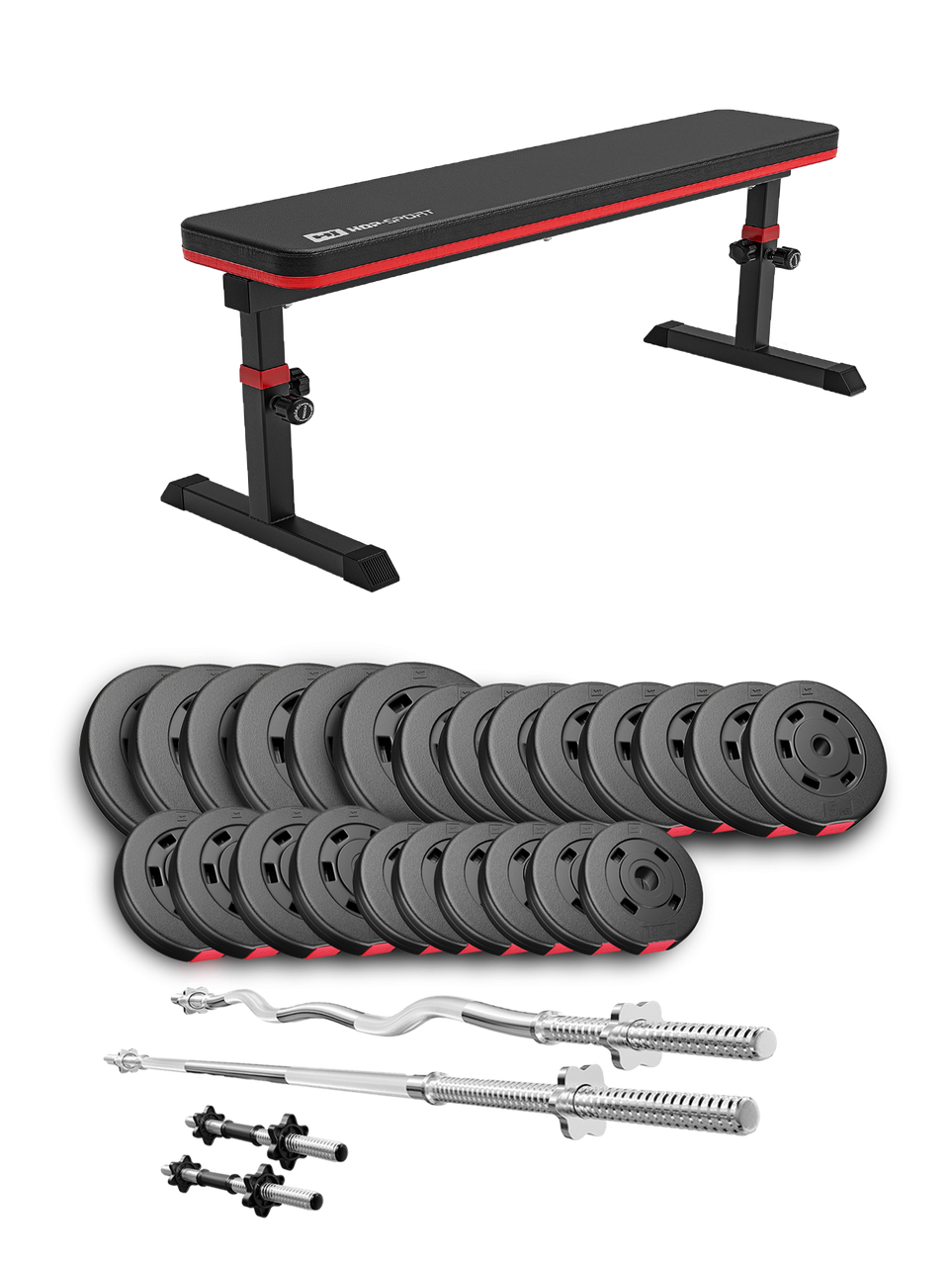 Набір Hop-Sport Premium 135 кг з лавою HS-1025 Pro, штангами та гантелями, фото 1