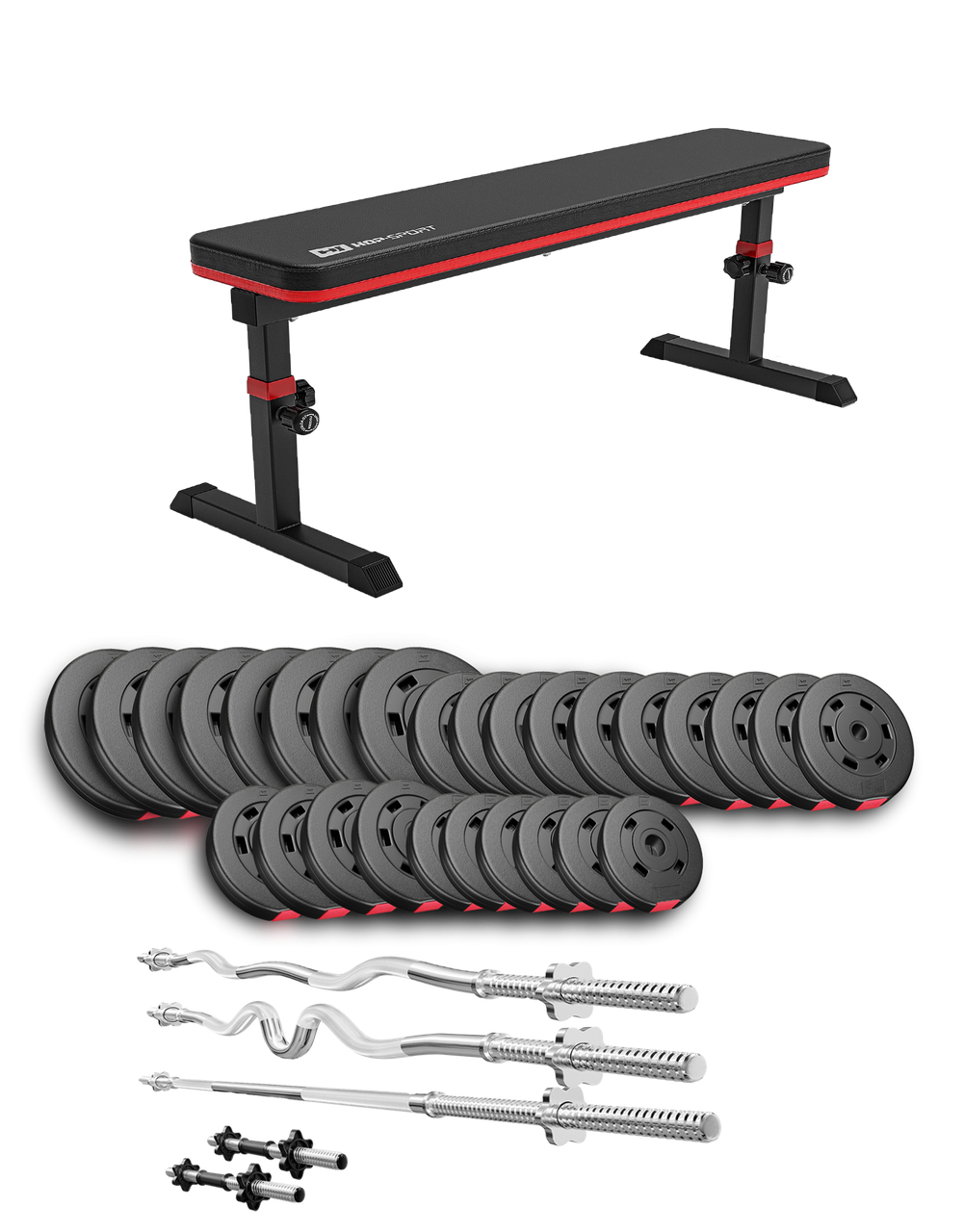 Набір Hop-Sport Premium 173 кг з лавою HS-1025 Pro, штангами та гантелями, фото 1