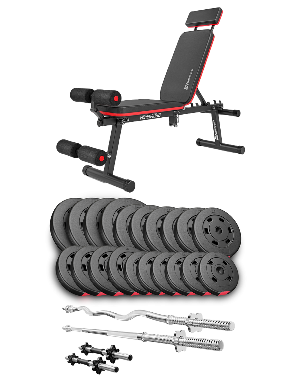 Набір Hop-Sport Premium 105 кг з лавою HS-2040 HB, штангами та гантелями, фото 1