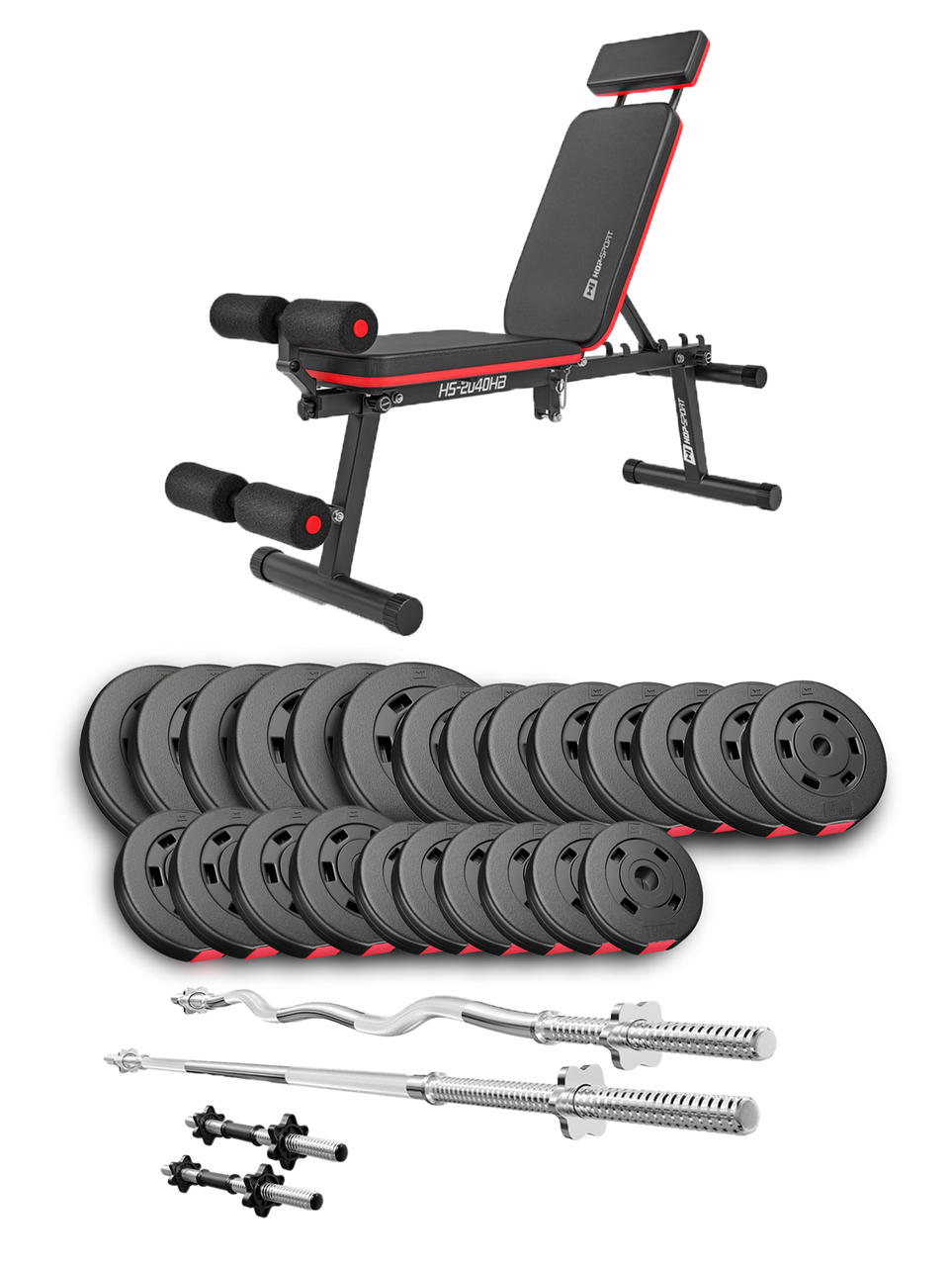 Набір Hop-Sport Premium 135 кг з лавою HS-2040 HB, штангами та гантелями, фото 1