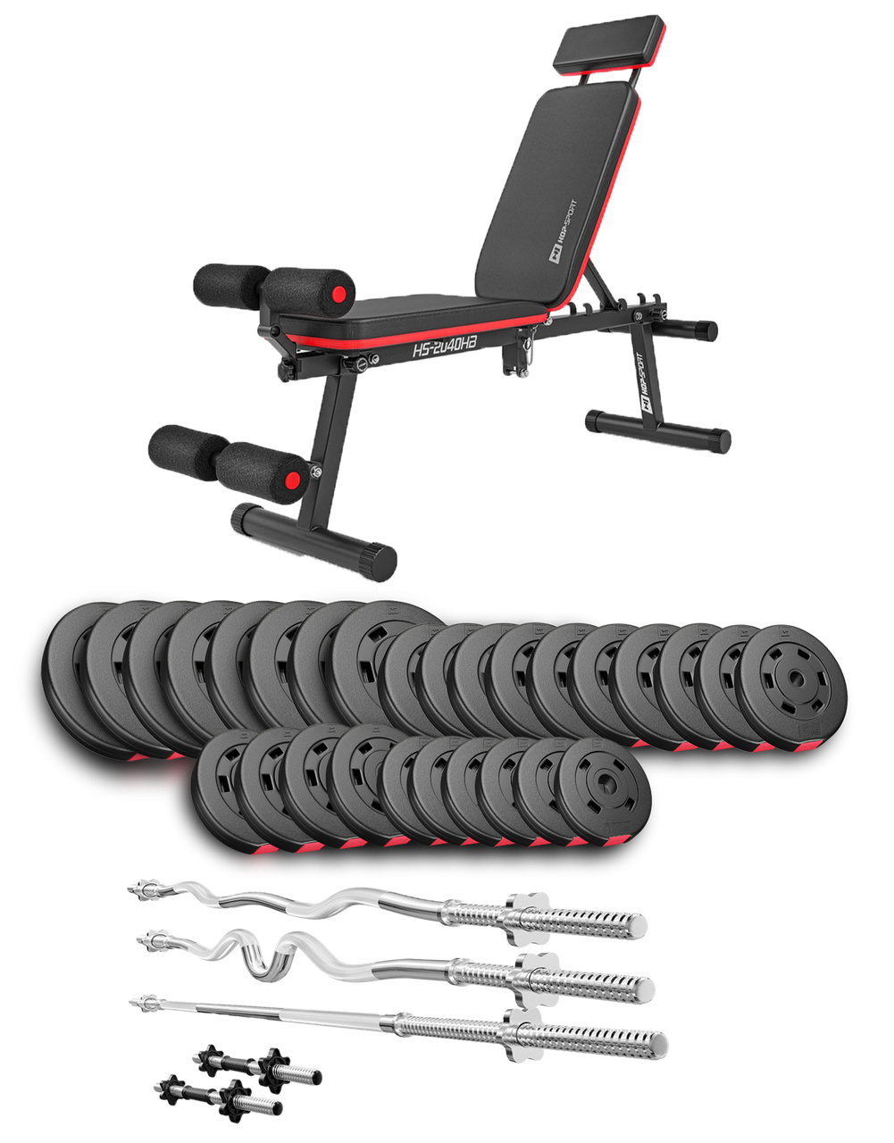 Набір Hop-Sport Premium 173 кг з лавою HS-2040 HB, штангами та гантелями, фото 1
