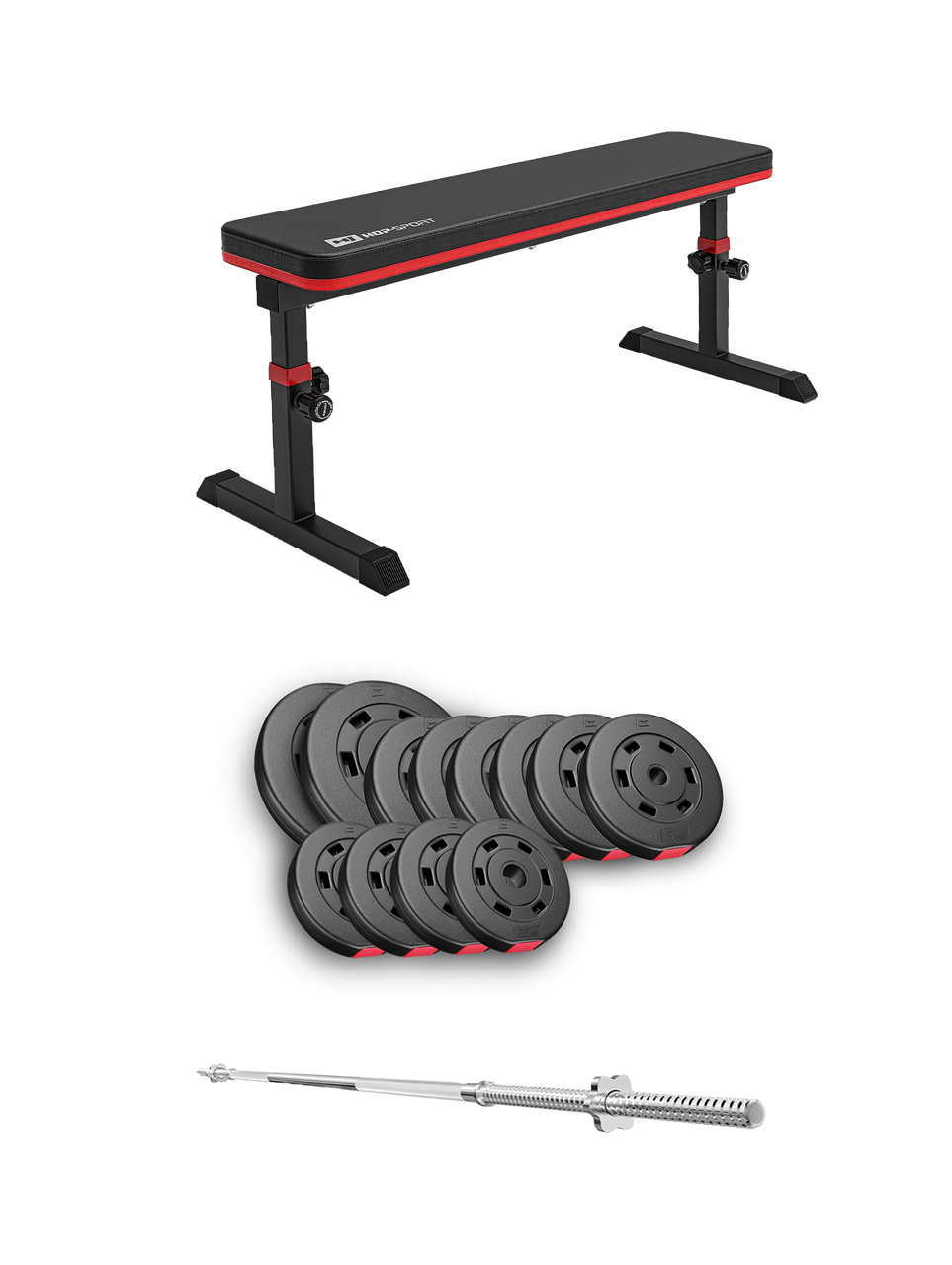 Набір Hop-Sport Premium 69 кг з лавою HS-1025 Pro та штангою, фото 1