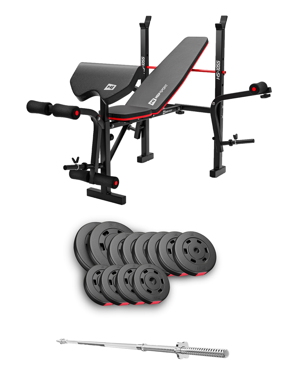 Набір Hop-Sport Premium 69 кг з лавою HS-1055 Pro та штангою, фото 1