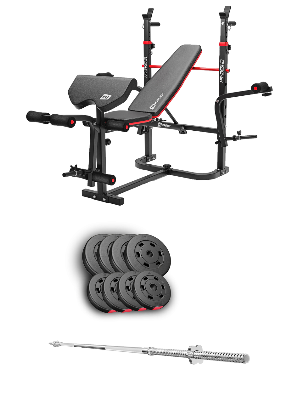 Набір Hop-Sport Premium 39 кг з лавою HS-1065HB Pro та штангою, фото 1
