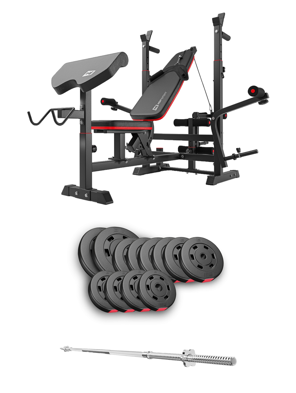 Набір Hop-Sport Premium 69 кг з лавою HS-1075 Pro та штангою, фото 1