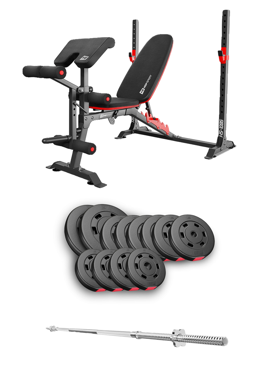 Набір Hop-Sport Premium 69 кг з лавою HS-1095 та штангою, фото 1