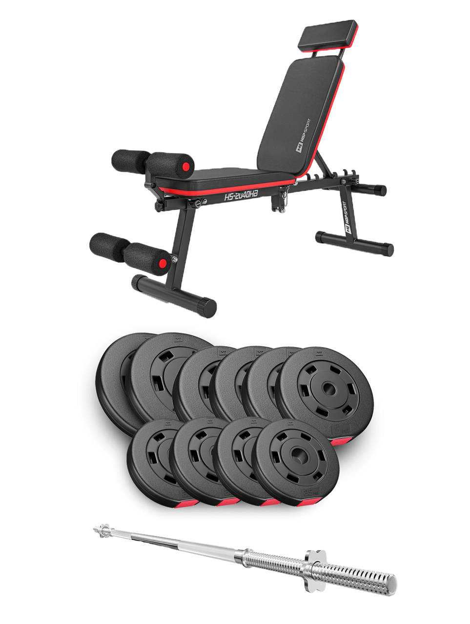 Набір Hop-Sport Premium 59 кг з лавою HS-1035 та штангою, фото 1