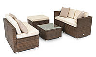 Комплект мебели из ротанга садовый (2 дивана, пуф, столик, подушки) di Volio MODENA Brown