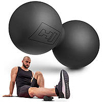 Дуобол двойной массажный мяч, сдвоенный арахис для самосада DuoBall, арахис 63 мм Hop-Sport HS-S063DMB черный