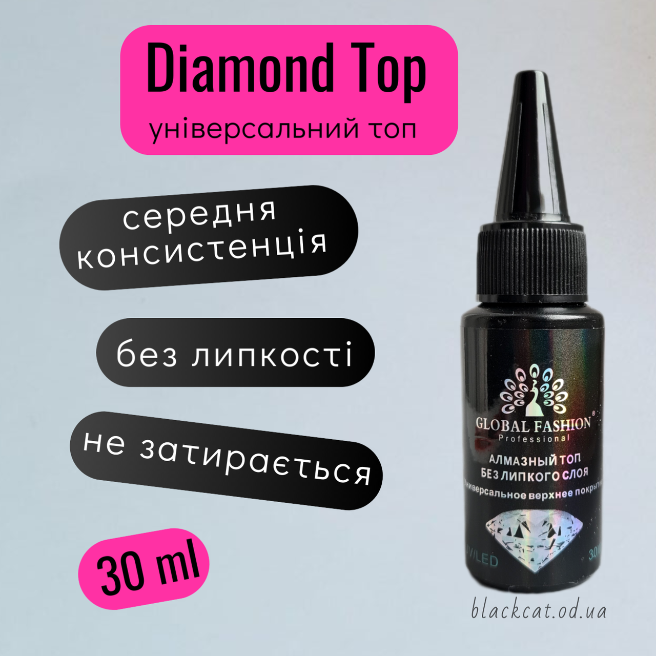 Алмазний топ Глобал без липкого шару для гель-лаку Global Fashion 30 мл