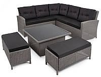 Комплект мебели из ротанга садовый (диван угловой, столик, 2 пуфа, подушки) di Volio Festa графитовая/серая
