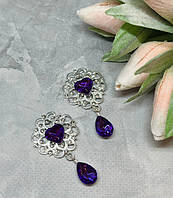 Стразовой декор- Сердце, размер 52*28 мм, цвет камня -фиолетовый, шт.