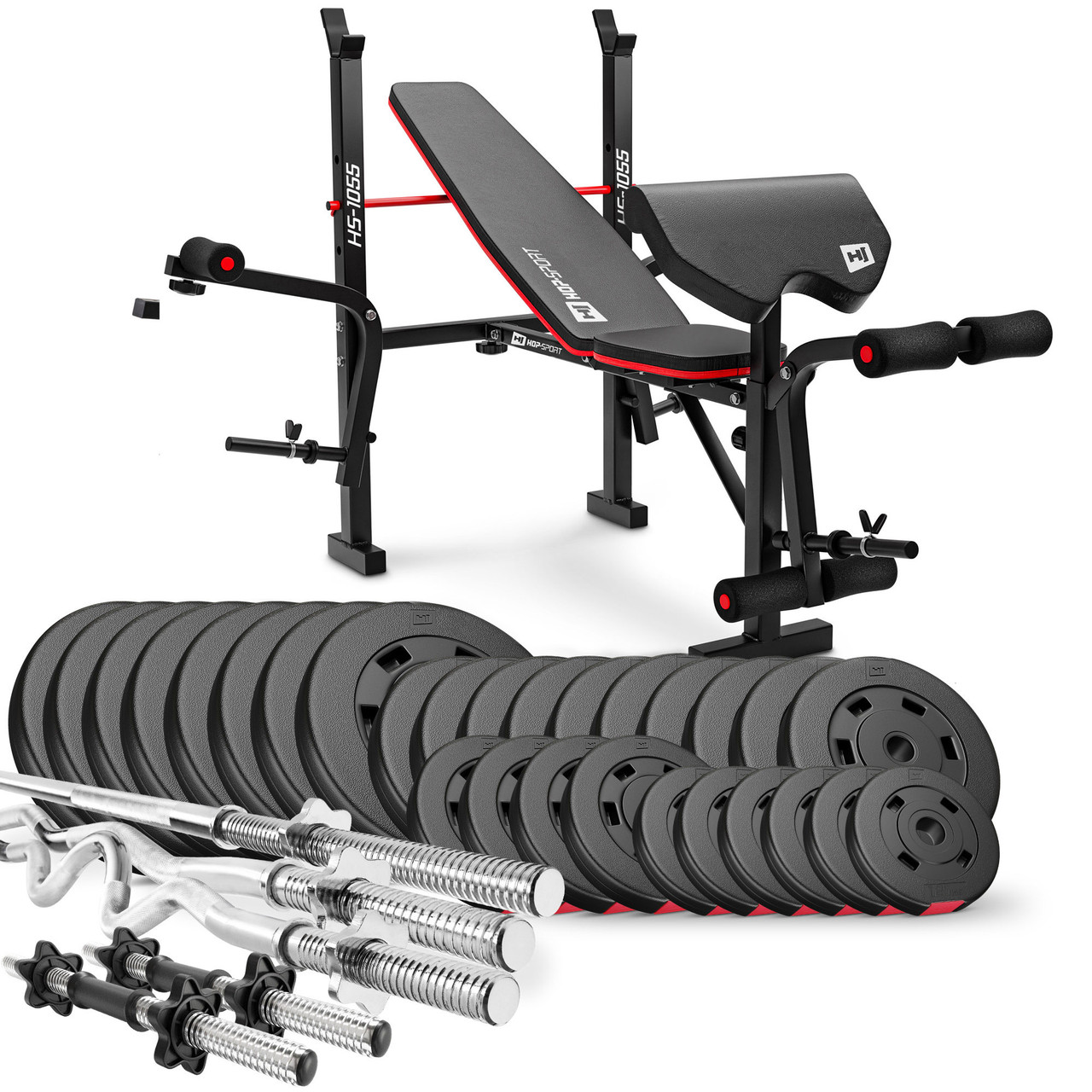 Набір Hop-Sport Premium 173 кг з лавою HS-1055, штангами та гантелями, фото 1