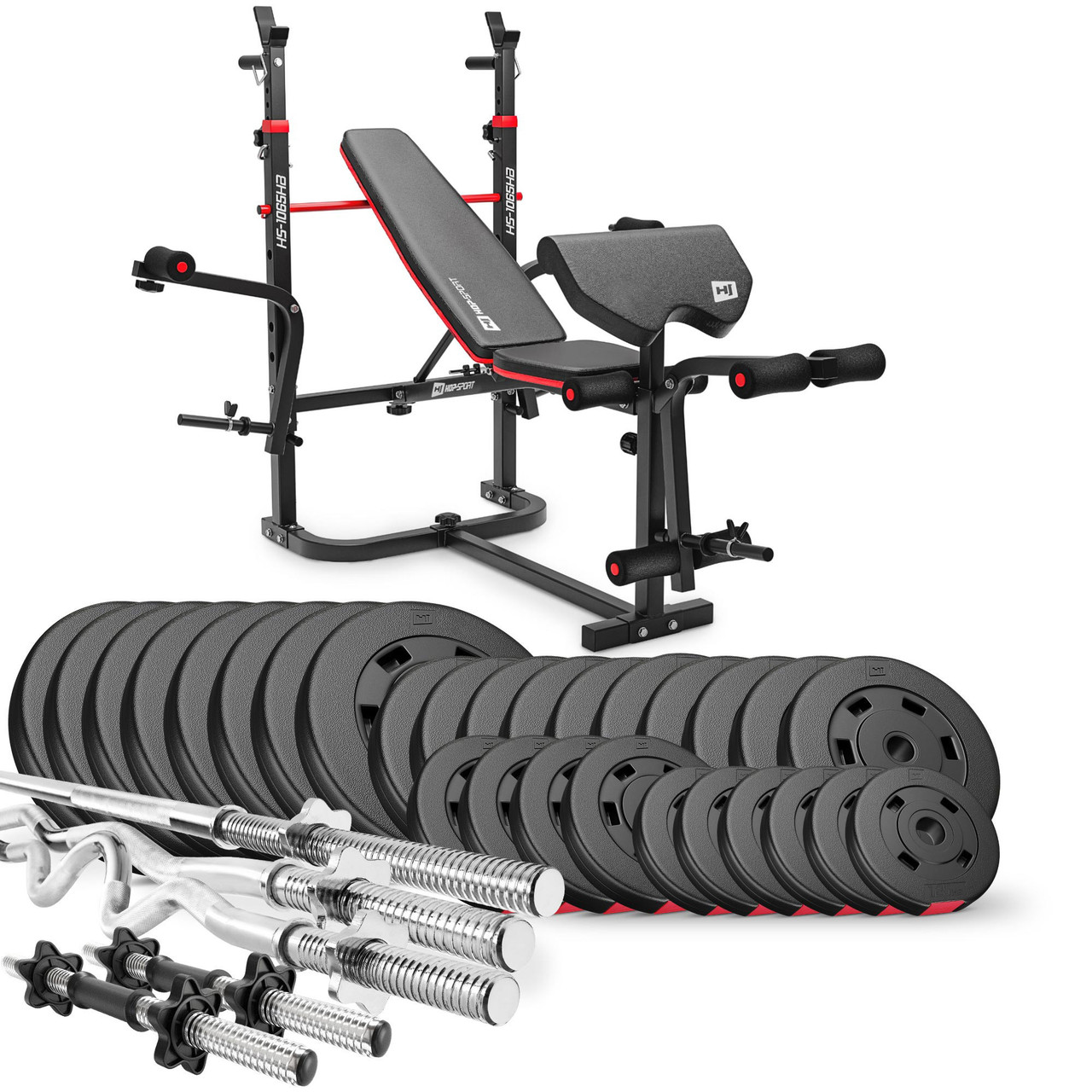 Набір Hop-Sport Premium 173 кг з лавою HS-1065HB Pro, штангами та гантелями, фото 1