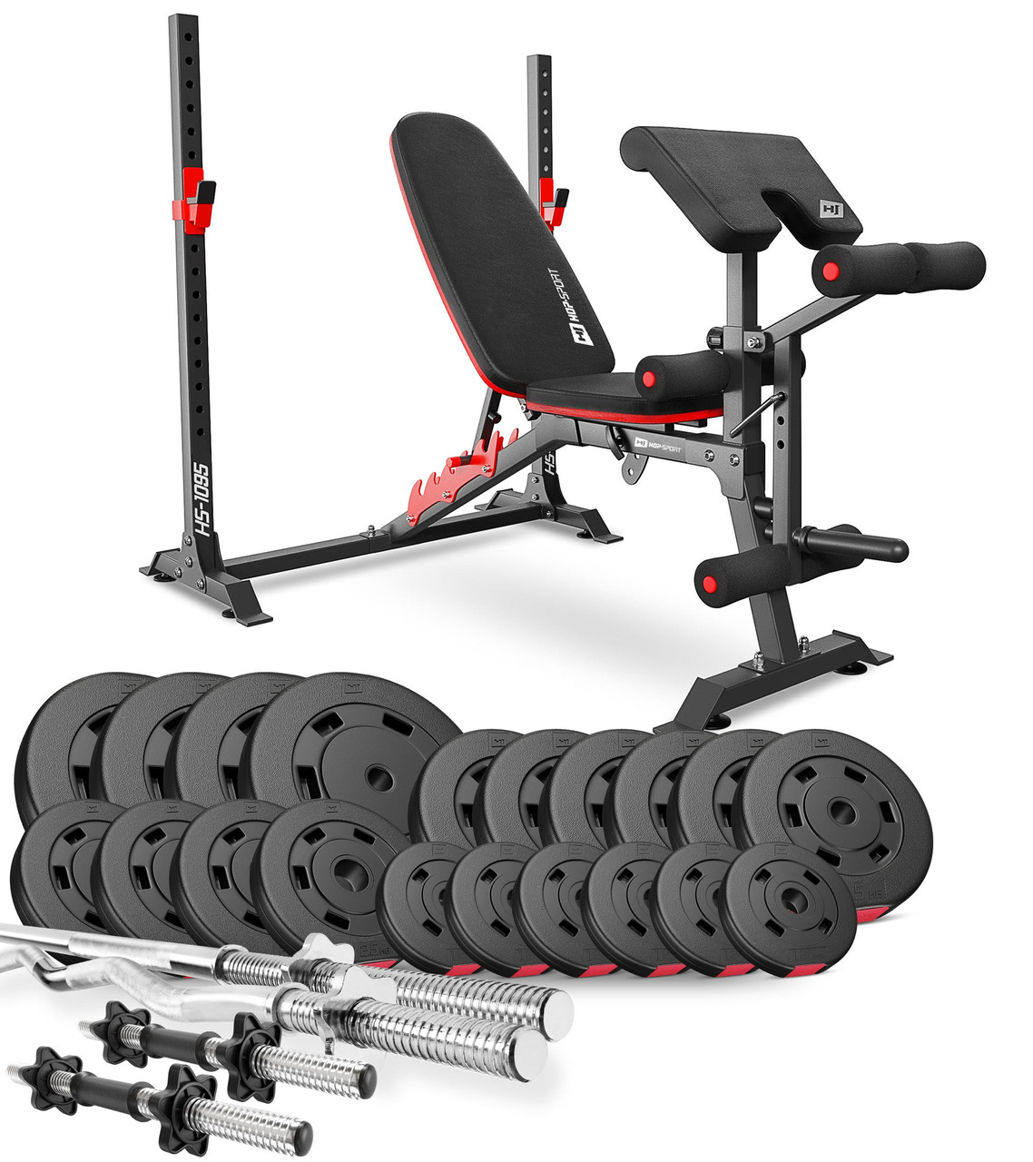 Набір Hop-Sport Premium 105 кг з лавою HS-1095, штангами та гантелями, фото 1