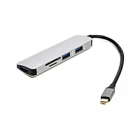 USB-хаб PowerPlant CA912100 Type-C to 3 USB 3.0 Ports + TF/SD Card Reader