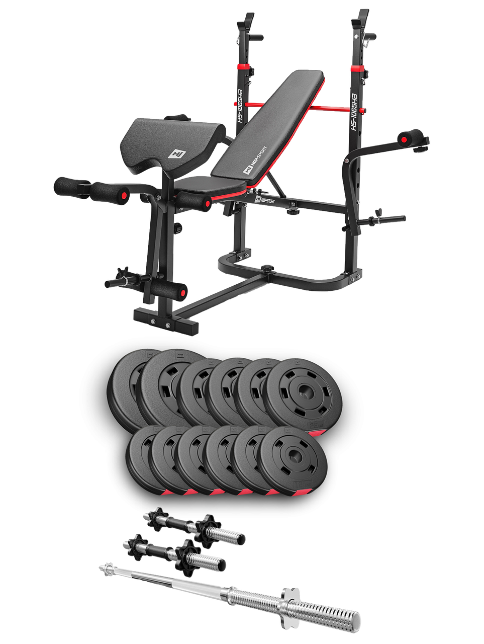 Набір Hop-Sport Premium 38 кг з лавою HS-1065HB Pro, штангою та гантелями, фото 1