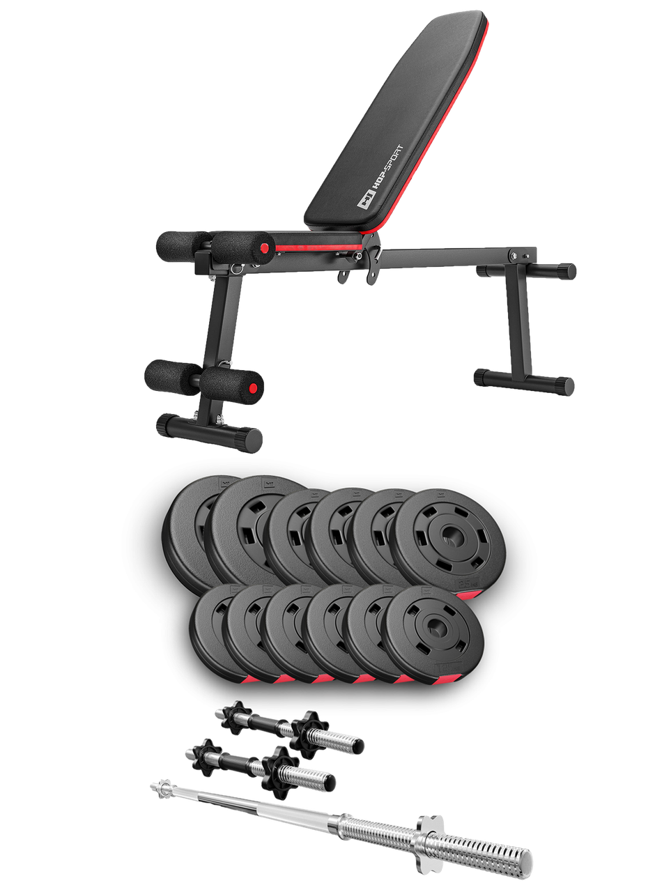 Набір Hop-Sport Premium 38 кг з лавою HS-1010 Pro, штангою та гантелями, фото 1