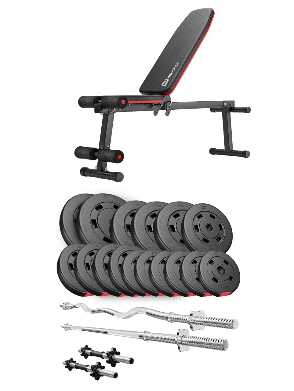 Набір Hop-Sport Premium 75 кг з лавою HS-1010 Pro, штангами та гантелями, фото 1