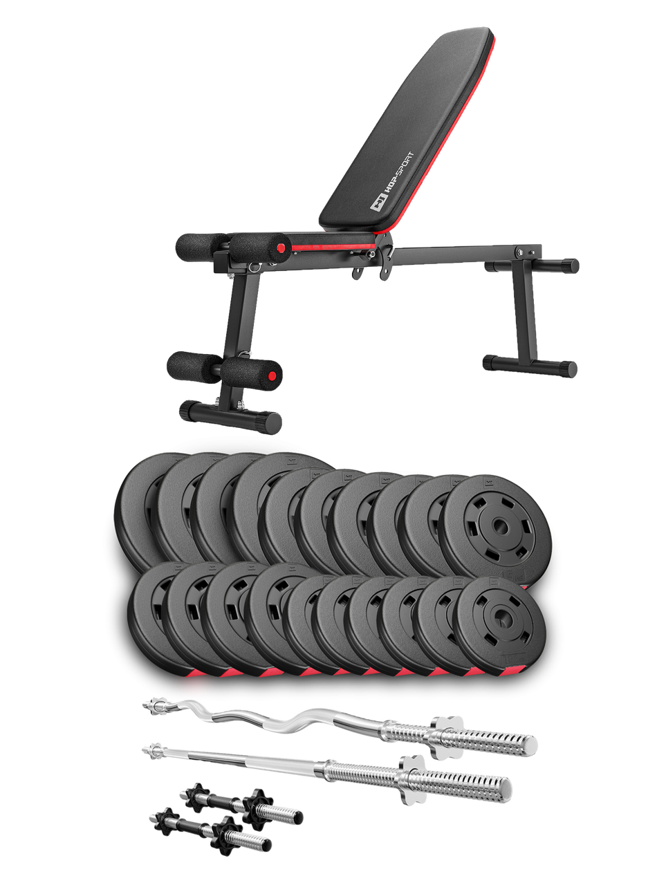 Набір Hop-Sport Premium 105 кг з лавою HS-1010 Pro, штангами та гантелями, фото 1
